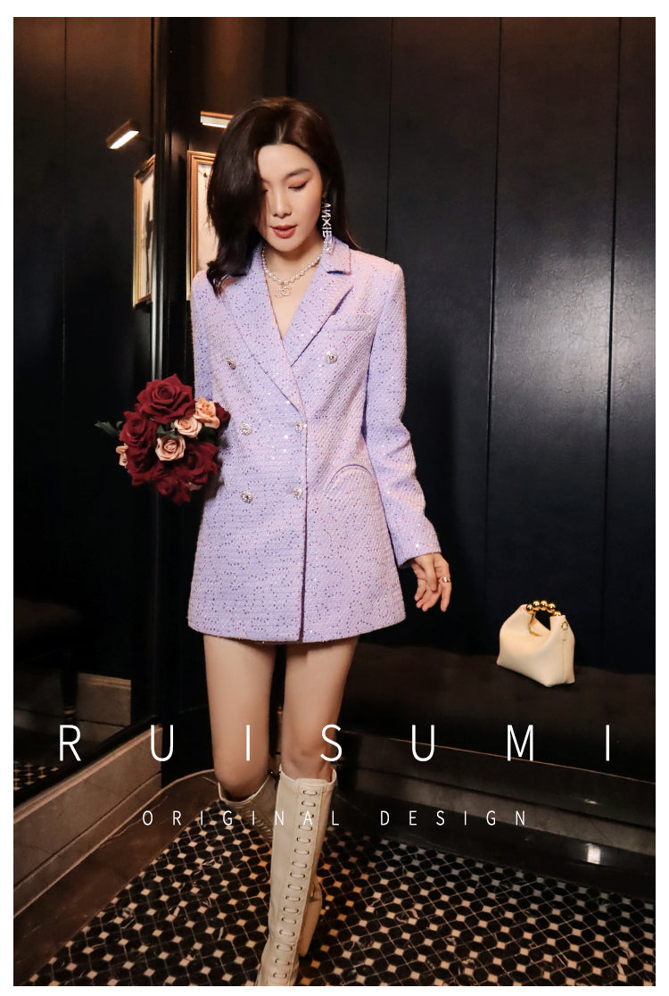 French elegant light luxury socialite high-end custom small fragrance purple sequin suit collar gentle suit jacket - Malu
