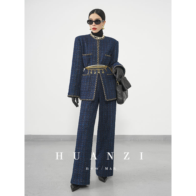 Huanzi new collection-level high-definition small fragrant wind jacket female plaid suit with a complete set- Bibi