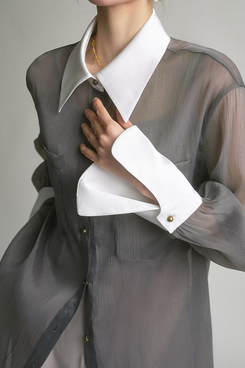 SUSHE 2023 early spring gray retro loose shirt - Cariyt