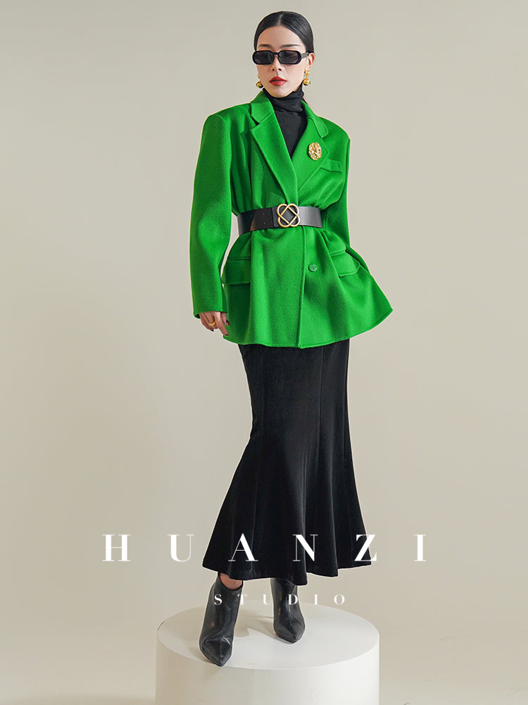 Huanzi high-definition Australian wool hand-sewn double-sided woolen short coat suit jacket- Pilia