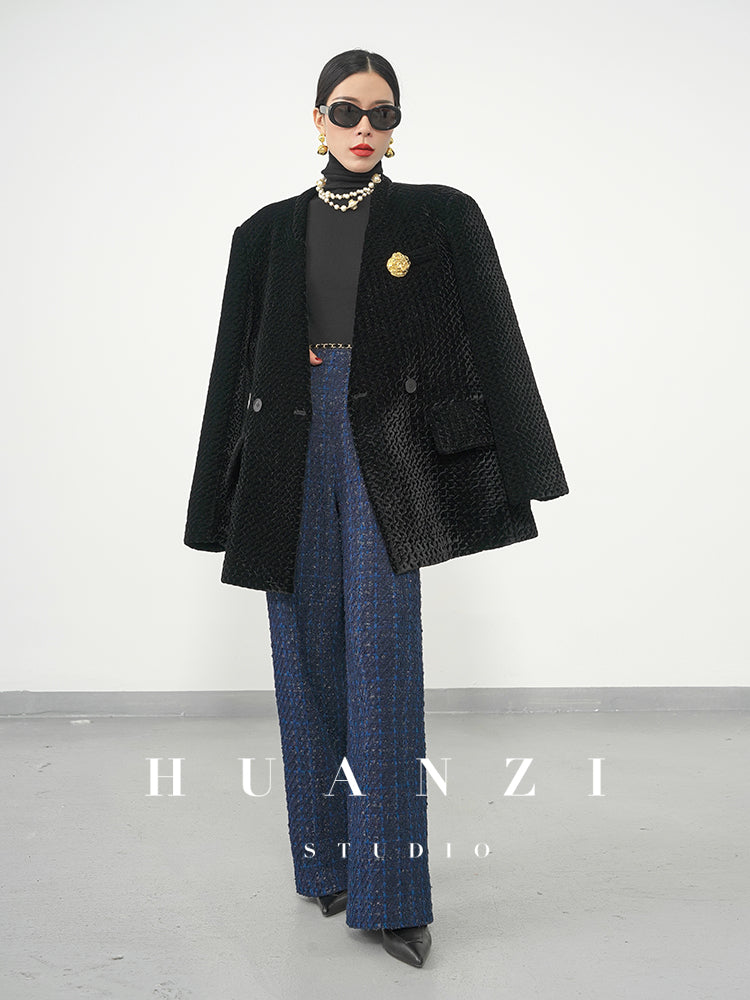 Huanzi new collection-level high-definition small fragrant wind jacket female plaid suit with a complete set- Bibi