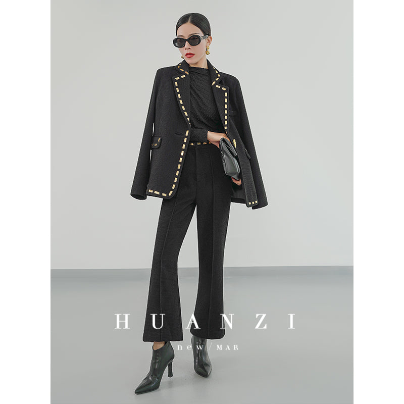 Huanzi new handmade micro-wide suit jacket with back slit straight-leg micro-launched trousers suit set- Emera