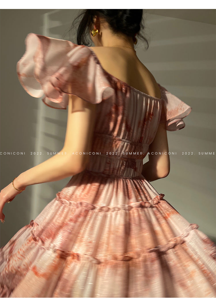 Aconiconi|Fireworks French Print High end Design flowy floral Dress - Atami