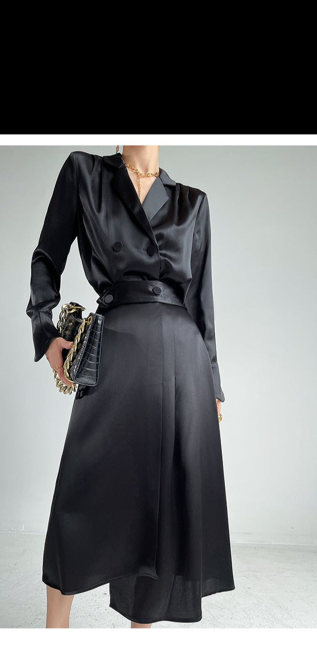 Huanzi custom high-end designer Japanese silky tri-acetic acid regular high waist minimalist skirt - Tuabo