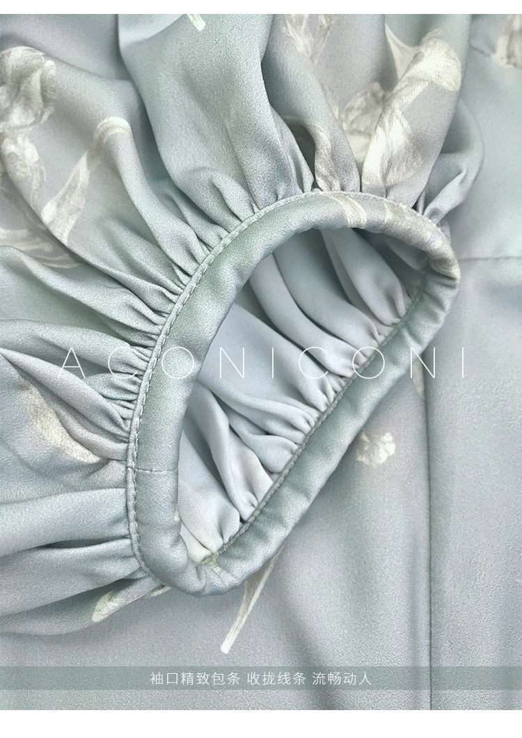 Aconiconi|kite white French elegant v-neck mid-length fishtail dress -Qingshan