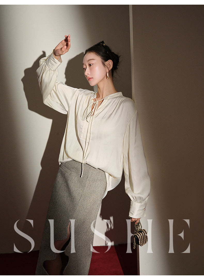 SUSHE Heavy Elegant Wave Slit Spring Skirt - monet vision