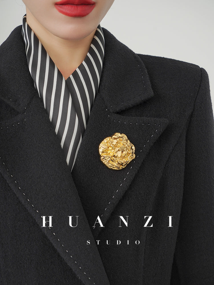 Huanzi custom double-sided cashmere coat women's black woolen coat fishtail slim fit and thin- Baty