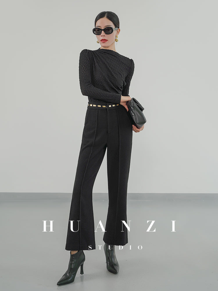 Huanzi new handmade micro-wide suit jacket with back slit straight-leg micro-launched trousers suit set- Emera