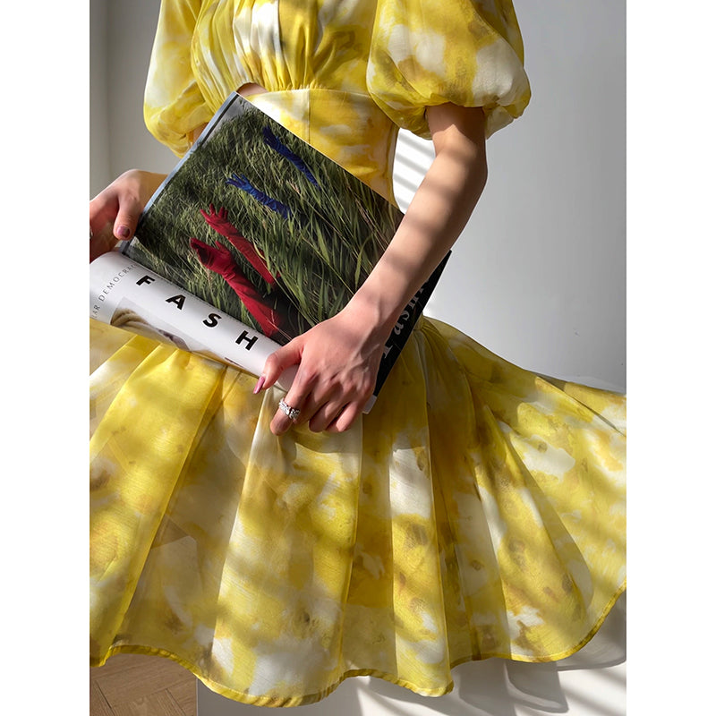 Aconiconi|Lemon yellow high end summer dress- desire