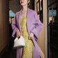 Super purple wool over-the-knee long coat with loose fully wool double-sided cashmere coat- Alias