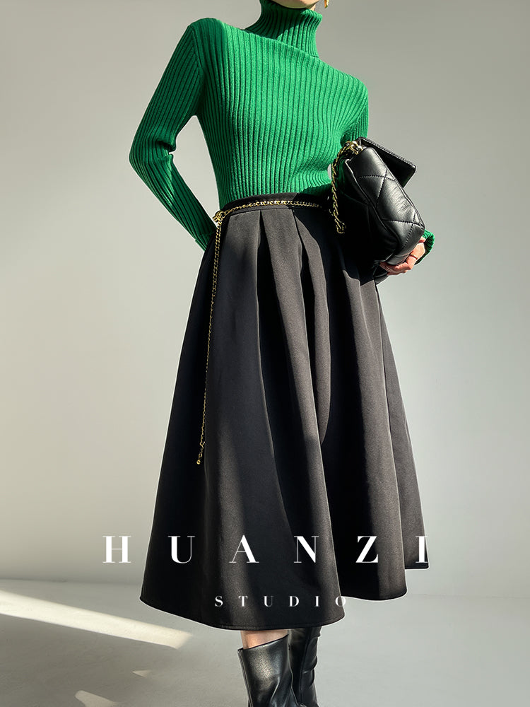 High end pile collar knitted turtleneck sweater -Sulia Painting Green