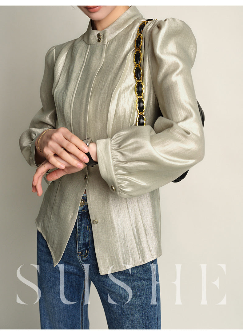 SUSHE Gold Series Retro Spring Women's 2023 Loose Stand Collar Shirt -Star