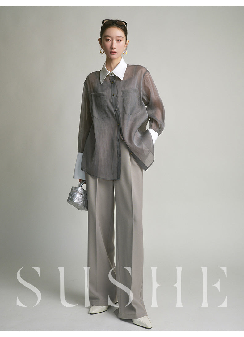 SUSHE 2023 early spring gray retro loose shirt - Cariyt