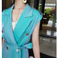 Design French light luxury sky blue suit collar sleeveless windbreaker vest long dress- Dio