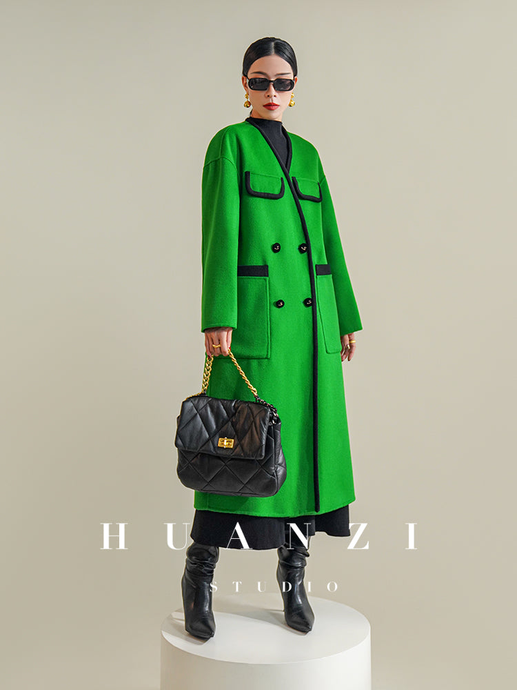 Huanzi high-definition Australian wool design sense mid-length double-sided woolen coat- Calisa