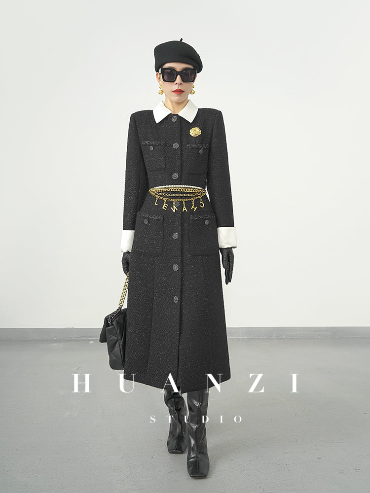 Huanzi new detachable acetate leader wool tweed small fragrance wind coat dress- Ray