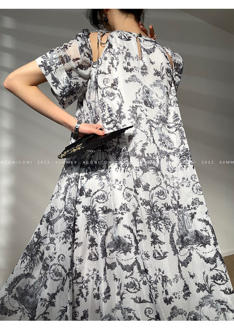 Aconiconi|Calligraphy Art Print Halter Neck Off Shoulder Long Dress - Anne Love