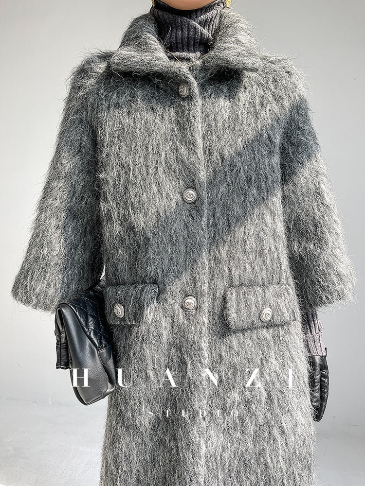 Huanzi custom high-luxury retro French medieval smohair woolen coat suit jacket -Waeo Ash