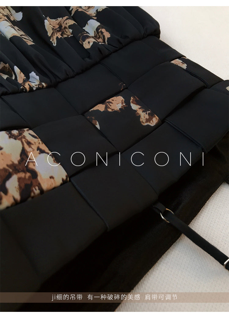 Aconiconi|Luxury French japanese retro print tube top suspender loose dress - Kimiko