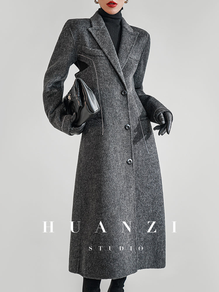 Huanzi new high-end color waist sheep wool double-sided woolen coat- JJ