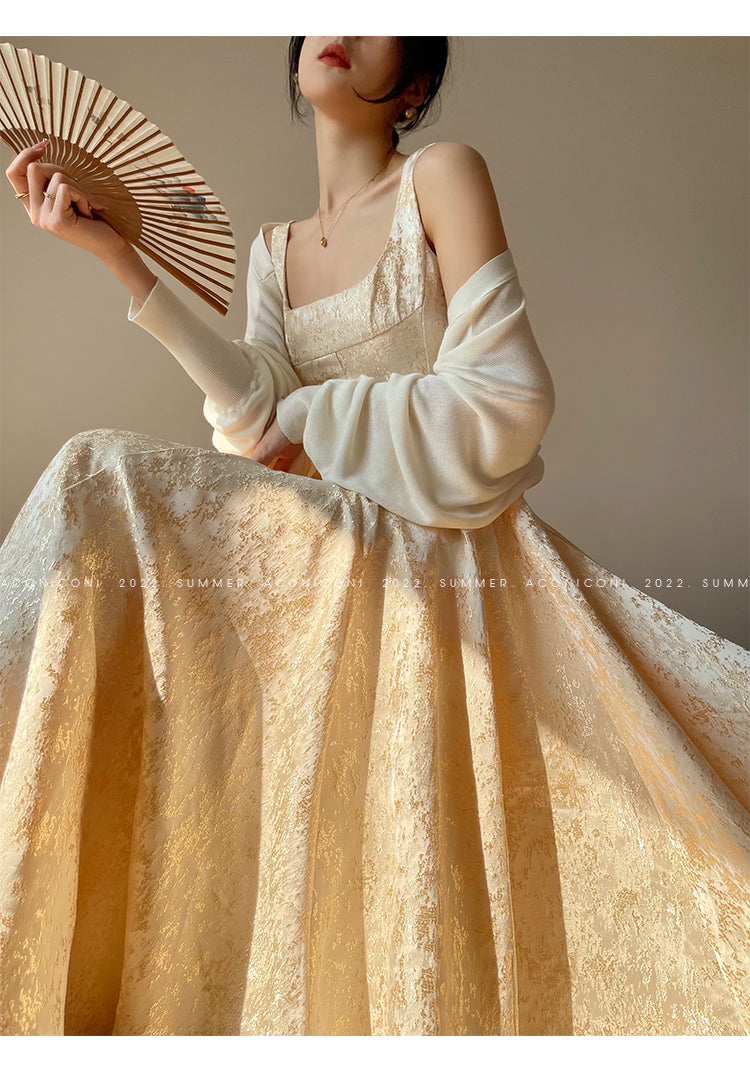 Aconiconi|High end light luxury gilt French jacquard midi dress - Twilight