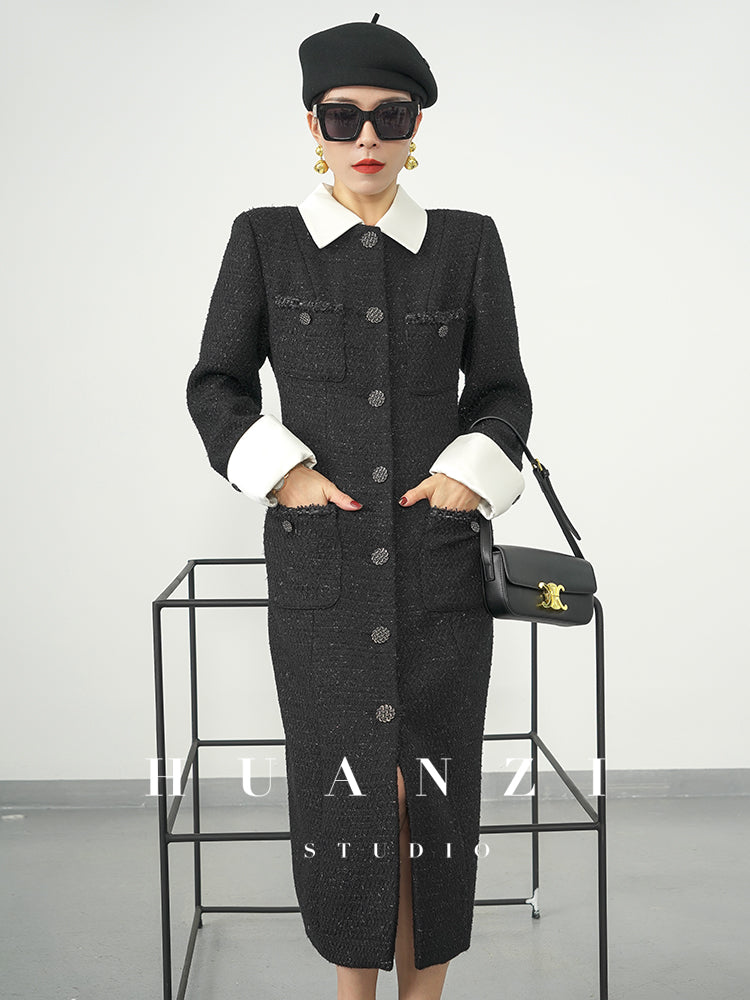 Huanzi new detachable acetate leader wool tweed small fragrance wind coat dress- Ray