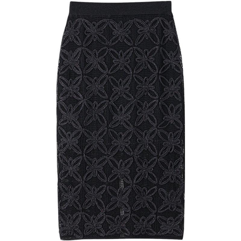 SUSHE Spring Flower Simple Straight pencil White Knit Slit Skirt - ueb