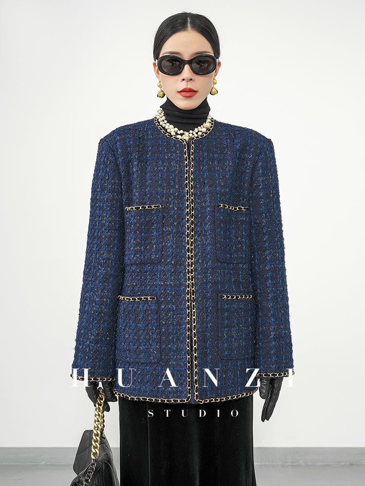 Huanzi new collection-level high-definition small fragrant wind jacket female plaid suit with a complete set- Bibi