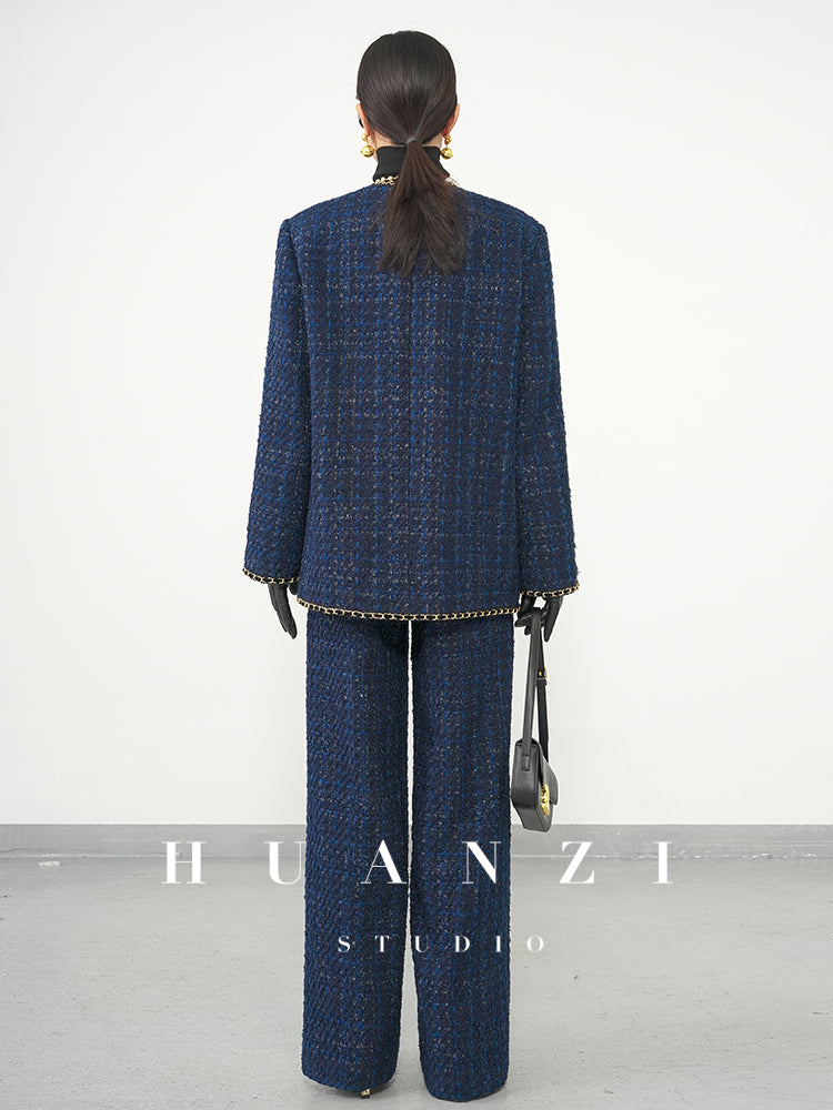 Huanzi new collection-level high-definition small fragrant wind jacket female plaid suit with a complete set- Bibi