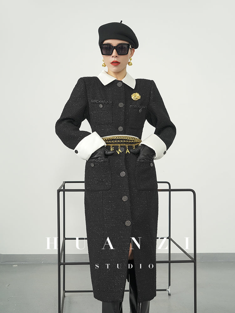 Huanzi new detachable acetate leader wool tweed small fragrance wind coat dress- Ray