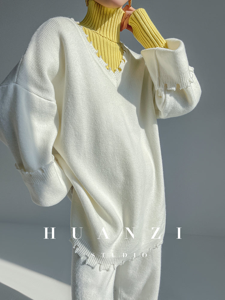 High end pile collar knitted turtleneck sweater -Sulia Cream butter