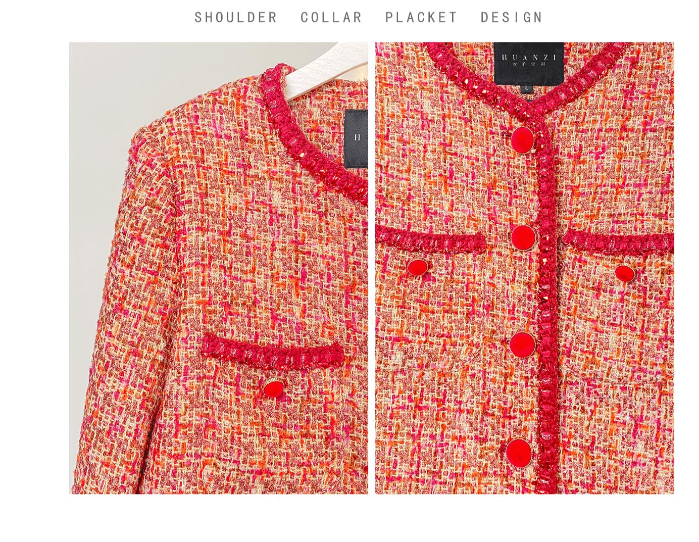 Huanzi custom 2022 autumn and winter new high-definition handmade red tweed temperament lady style small fragrant wind jacket female