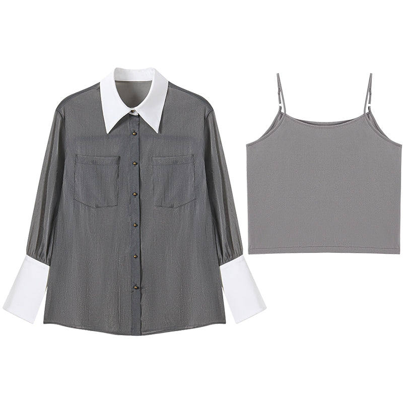 SUSHE 2023 early spring gray retro loose shirt - Cariyt