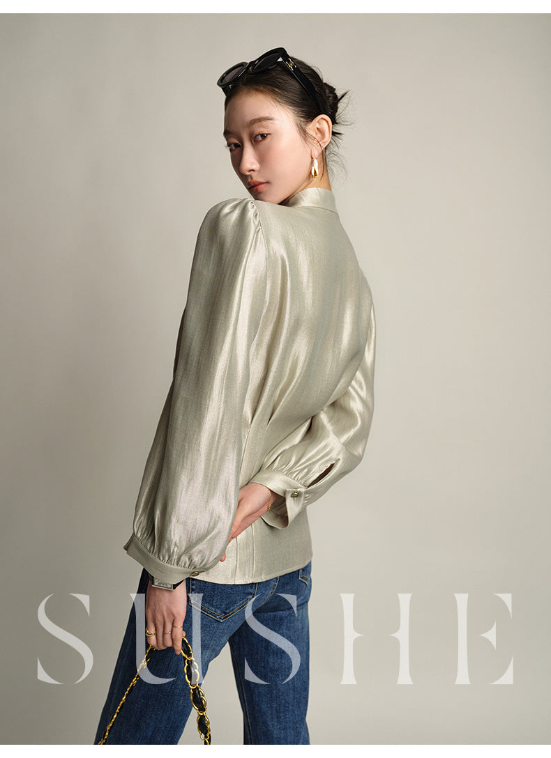 SUSHE Gold Series Retro Spring Women's 2023 Loose Stand Collar Shirt -Star