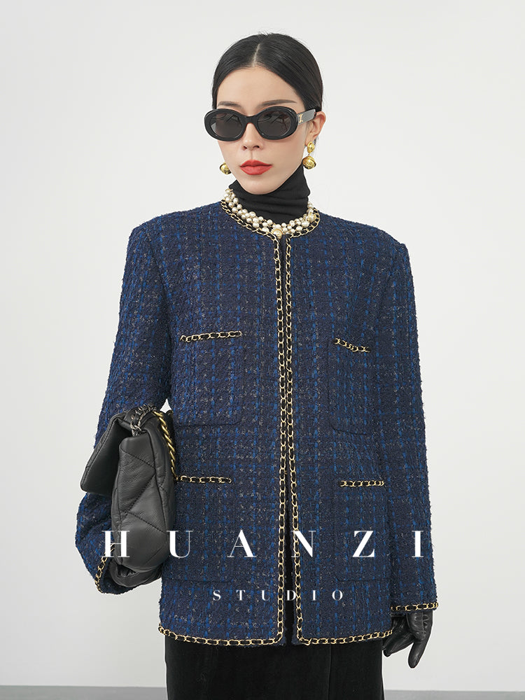 Huanzi new collection-level high-definition small fragrant wind jacket female plaid suit with a complete set- Bibi