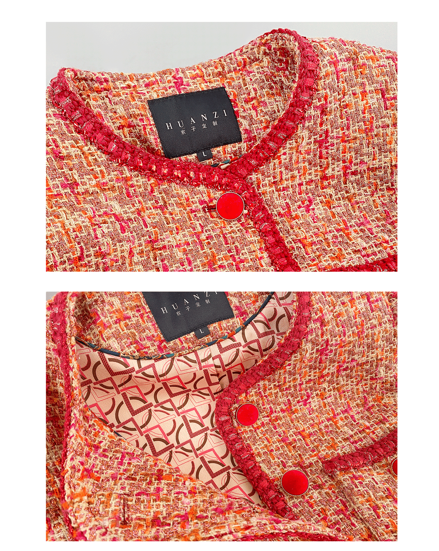 Huanzi custom 2022 autumn and winter new high-definition handmade red tweed temperament lady style small fragrant wind jacket female