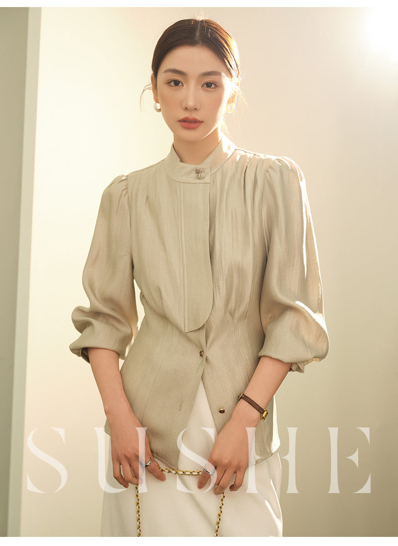 SUSHE Gold Series Retro Spring Women's 2023 Loose Stand Collar Shirt -Star