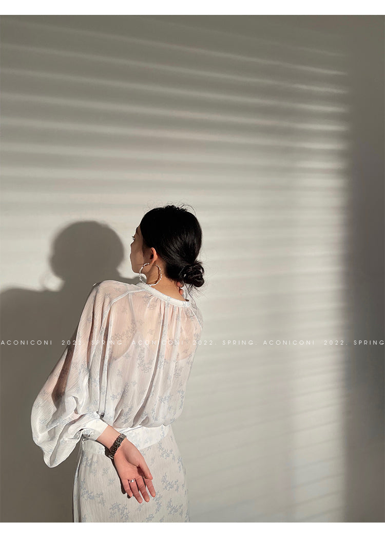 Aconiconi|Light Cloud Creamy Gentle French 2 Piece Tops and Skirts suit - Cloud