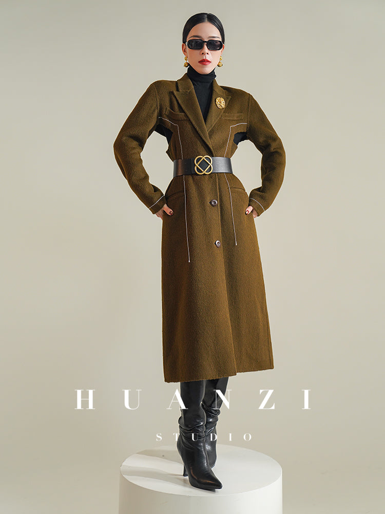 Huanzi new high-end color waist sheep wool double-sided woolen coat- JJ