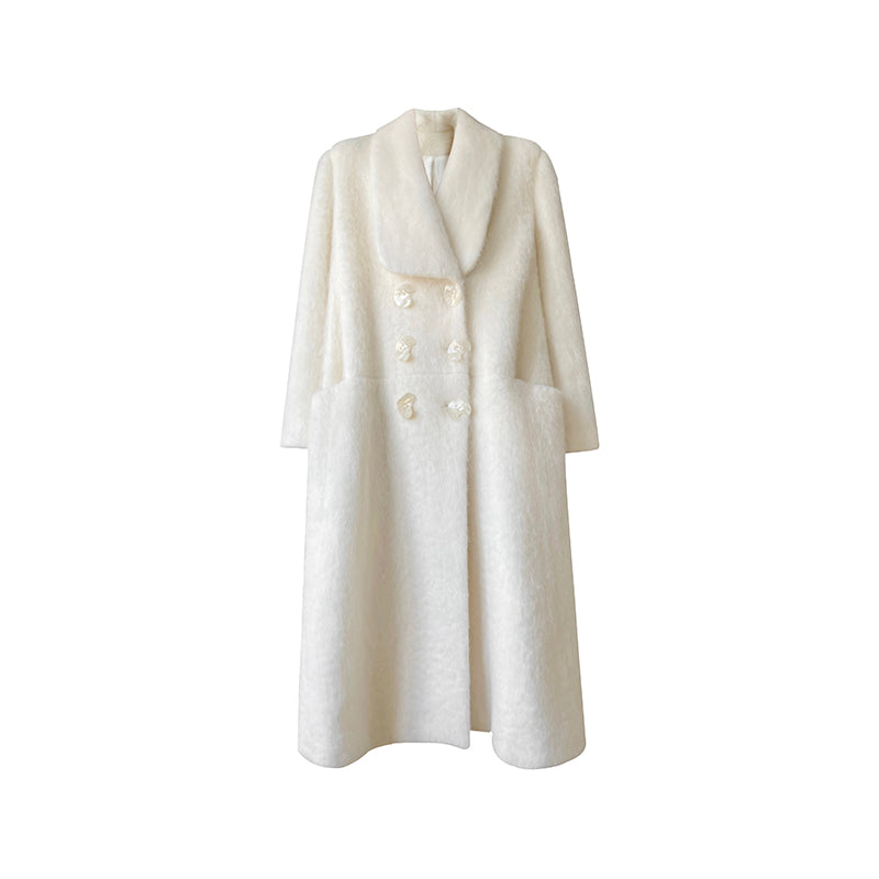 Aconiconi|Thick korean white winter Long Wool Coat - Ting Tea