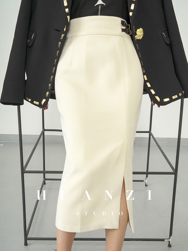 Huanzi new French velvet fashionable high waist slim and small slit skirt female- Elvin