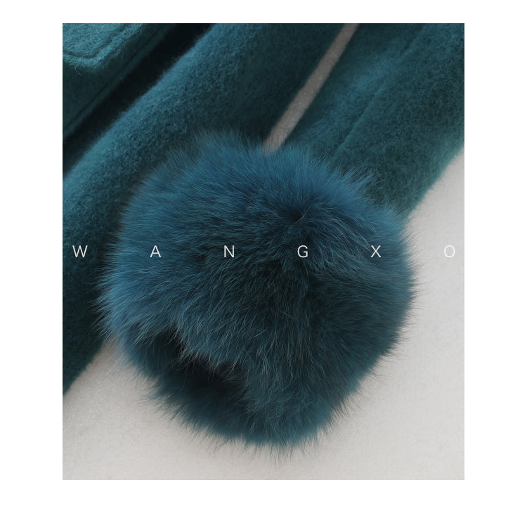 Beige WANXO vegann fur waist tie woolen coat new fashion medium and long woolen coat- Katy