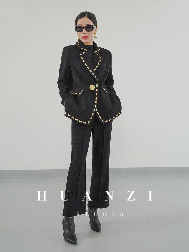 Huanzi new handmade micro-wide suit jacket with back slit straight-leg micro-launched trousers suit set- Emera