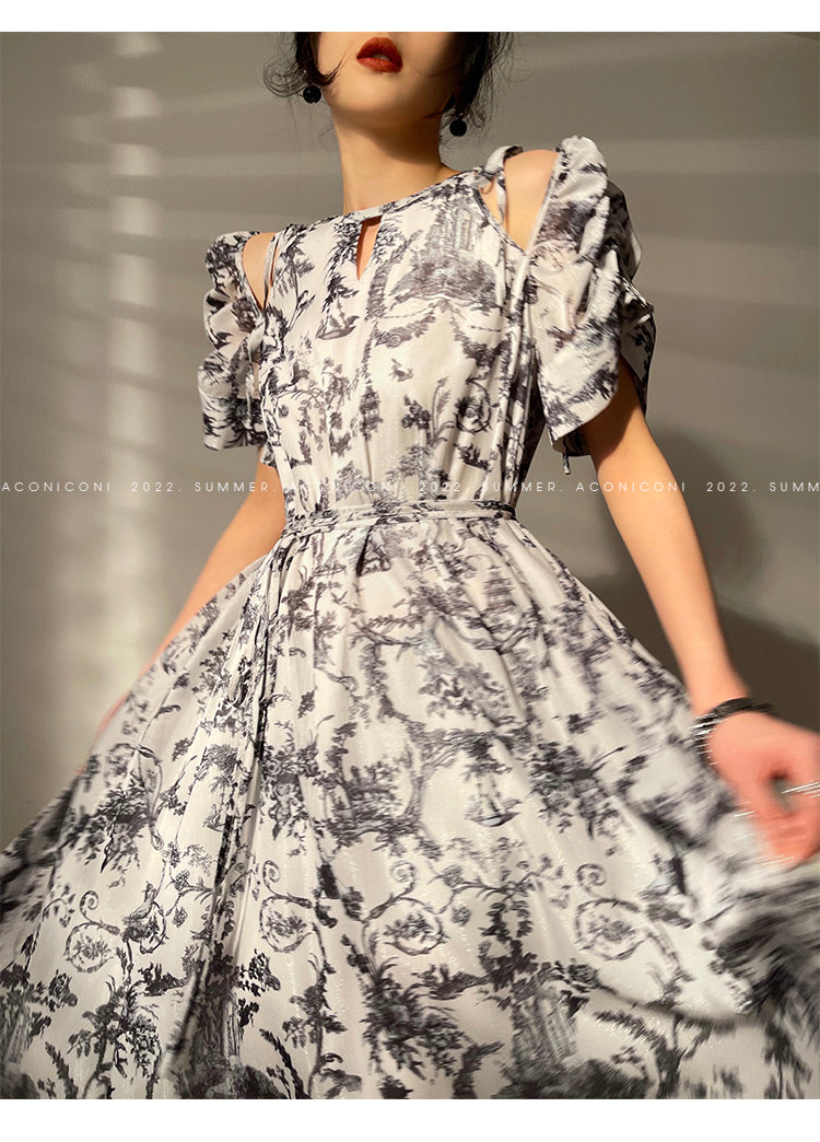 Aconiconi|Calligraphy Art Print Halter Neck Off Shoulder Long Dress - Anne Love