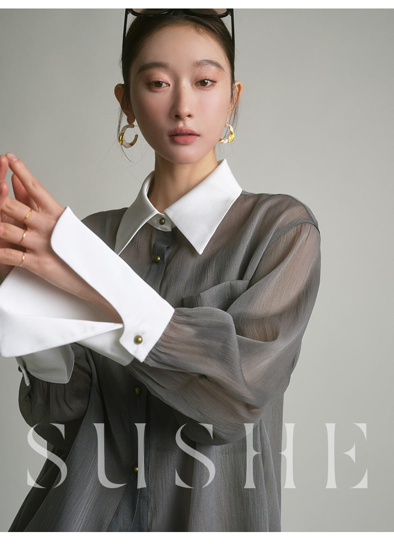 SUSHE 2023 early spring gray retro loose shirt - Cariyt