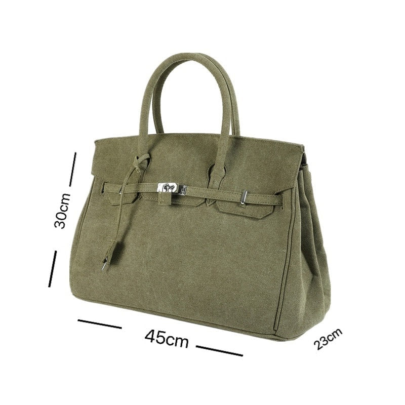 Army green retro birkin inspired canvas weekender overnight weekend travel bag fashion high street travel handbag