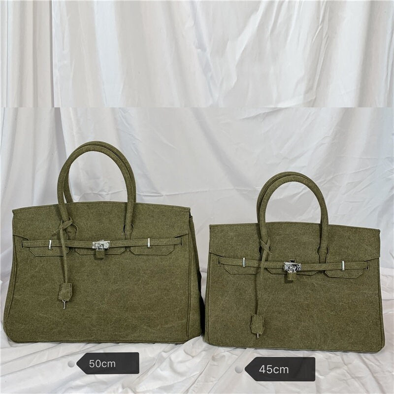 Army green retro birkin inspired canvas weekender overnight weekend travel bag fashion high street travel handbag