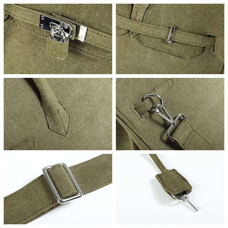 Army green retro birkin inspired canvas weekender overnight weekend travel bag fashion high street travel handbag