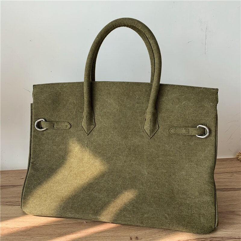 Army green retro birkin inspired canvas weekender overnight weekend travel bag fashion high street travel handbag