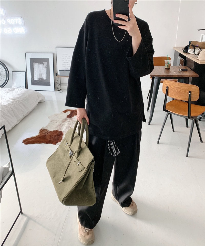 Army green retro birkin inspired canvas weekender overnight weekend travel bag fashion high street travel handbag